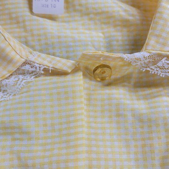 VTG Kingly Womens House Coat‎ 10 Yellow Gingham Grandma Cottagecore Nightgown - Picture 10 of 12